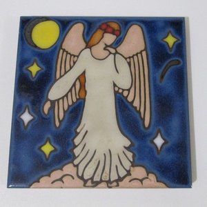 Triton Tile Angel Trivet Terra Cotta Hotplate Moon And Stars Small Flaws